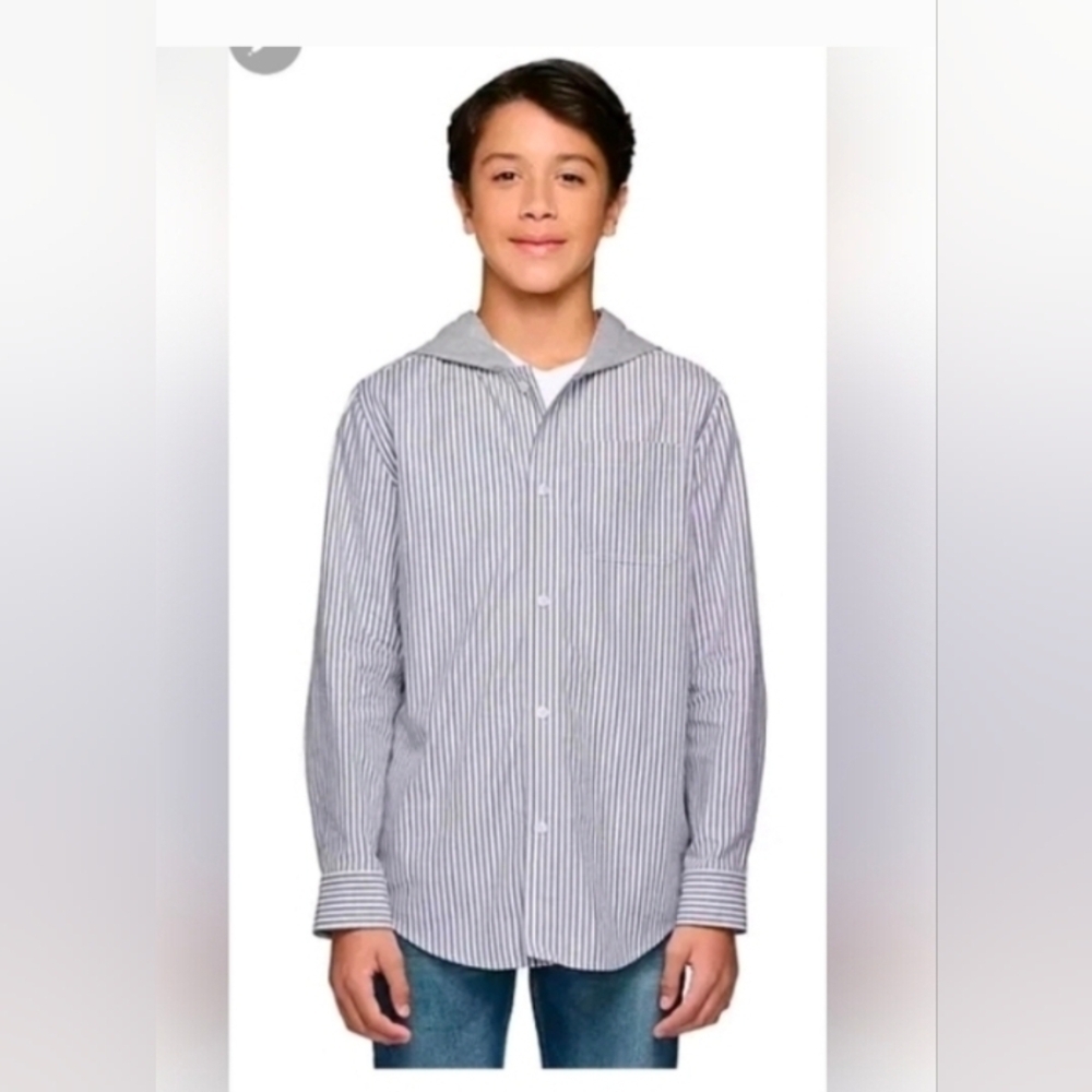 Lucky Brand Boys Hooded Woven Shirt Grey